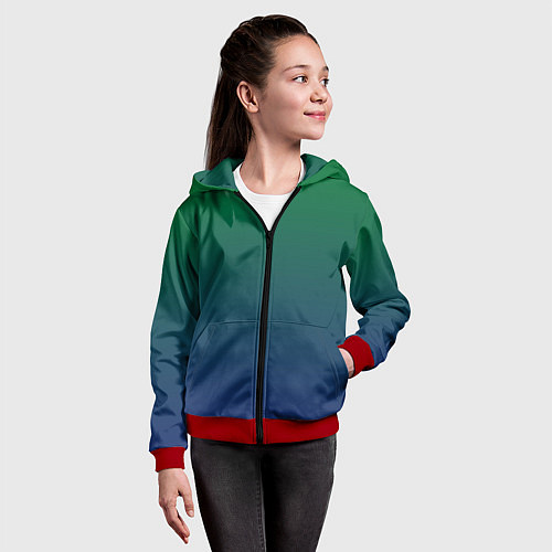 Детская толстовка на молнии Темно-зеленый и синий градиент / 3D-Красный – фото 4
