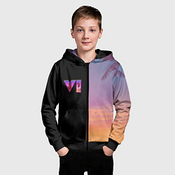 Толстовка на молнии детская GTA 6 пальмы, цвет: 3D-черный — фото 2