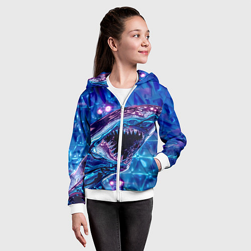 Детская толстовка на молнии Фиолетовая акула / 3D-Белый – фото 4