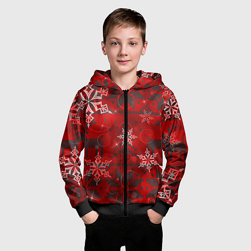 Детская толстовка на молнии Рождественские узоры снежинки / 3D-Черный – фото 3