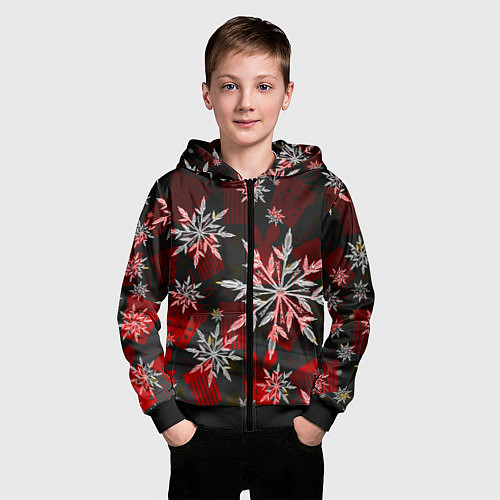 Детская толстовка на молнии Рождественские снежинки / 3D-Черный – фото 3