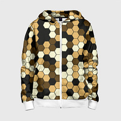 Толстовка на молнии детская Камуфляж гексагон коричневый, цвет: 3D-белый