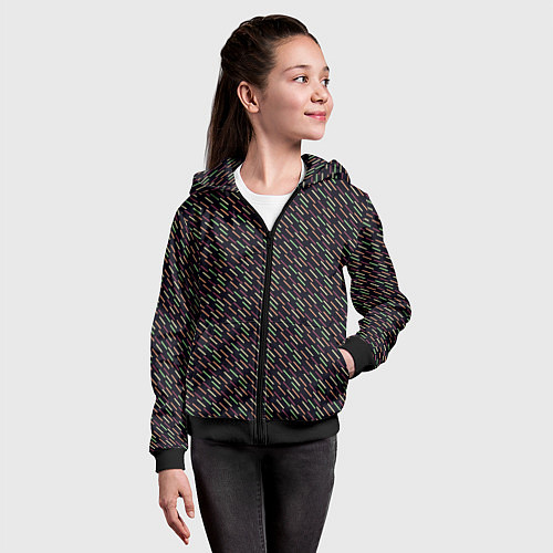 Детская толстовка на молнии Цветные полосочки паттерн чёрный / 3D-Черный – фото 4