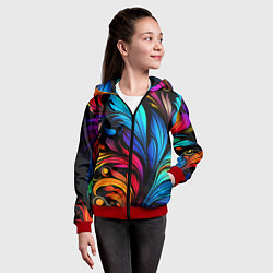 Толстовка на молнии детская Паттерн с узорами на черном фоне, цвет: 3D-красный — фото 2