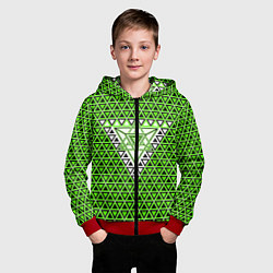 Толстовка на молнии детская Зелёные и чёрные треугольники, цвет: 3D-красный — фото 2