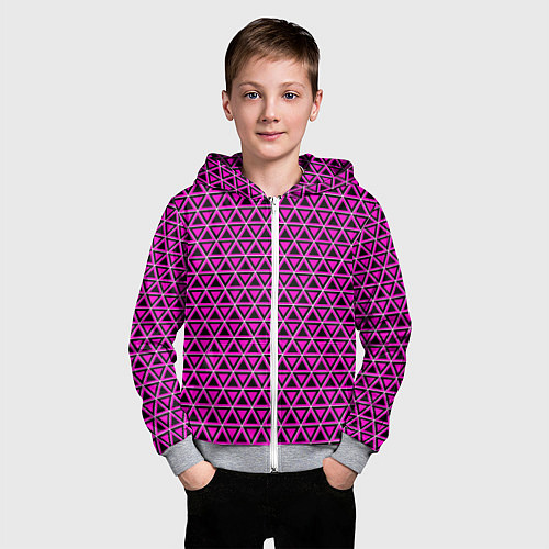 Детская толстовка на молнии Розовые и чёрные треугольники / 3D-Меланж – фото 3