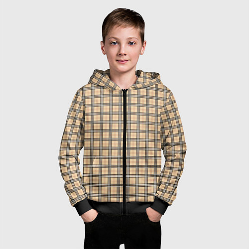 Детская толстовка на молнии Бежевый в полоску / 3D-Черный – фото 3