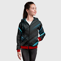 Толстовка на молнии детская Синее неоновое свечение геометрическая темная абст, цвет: 3D-красный — фото 2