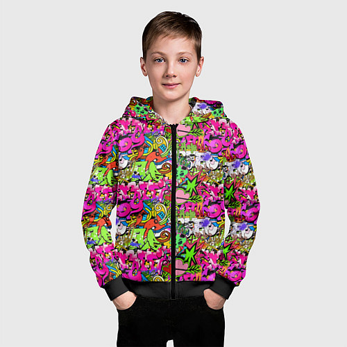 Детская толстовка на молнии Hip Hop Graffiti / 3D-Черный – фото 3