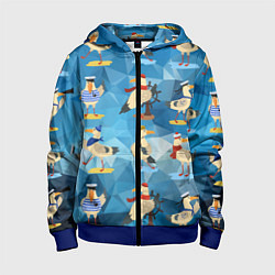 Толстовка на молнии детская Паттерн чаек на полигональном синем, цвет: 3D-синий