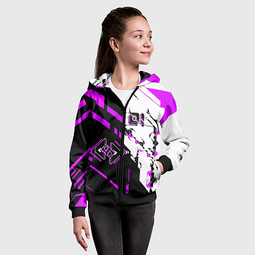 Детская толстовка на молнии Розовые и чёрные техно линии / 3D-Черный – фото 4