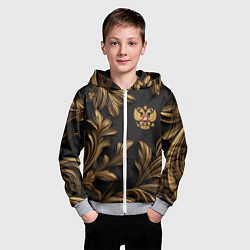 Толстовка на молнии детская Золотой герб России и узоры из листьев, цвет: 3D-меланж — фото 2