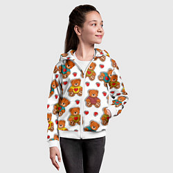 Толстовка на молнии детская Наклейки стикер мишки и сердечки, цвет: 3D-белый — фото 2