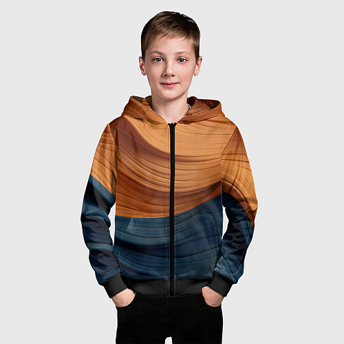 Детская толстовка на молнии Оранжевая и синяя абстракция / 3D-Черный – фото 3