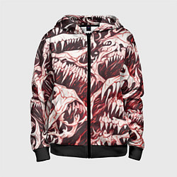 Детская толстовка на молнии Белые клыки на красном фоне