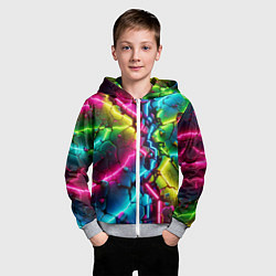 Толстовка на молнии детская Трещина - неон, цвет: 3D-меланж — фото 2