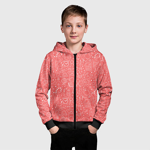 Детская толстовка на молнии Школьный розовый паттерн / 3D-Черный – фото 3