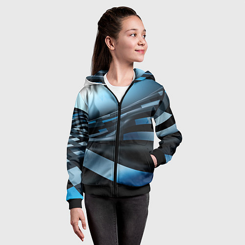 Детская толстовка на молнии Черно-синий абстрактный спортивный стиль / 3D-Черный – фото 4