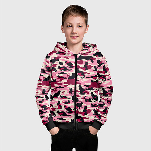 Детская толстовка на молнии Камуфляжные розовые котики / 3D-Черный – фото 3