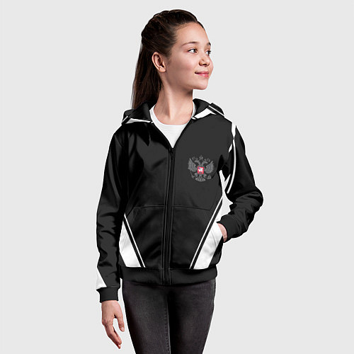 Детская толстовка на молнии Спортивная геометрия герб рф / 3D-Черный – фото 4