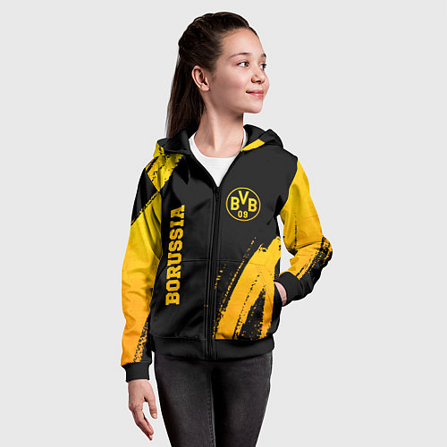 Детская толстовка на молнии Borussia - gold gradient вертикально / 3D-Черный – фото 4