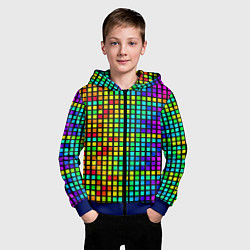 Толстовка на молнии детская Разноцветные квадраты на чёрном фоне, цвет: 3D-синий — фото 2