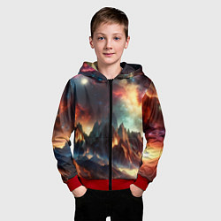 Толстовка на молнии детская Space landscape with mountains, цвет: 3D-красный — фото 2