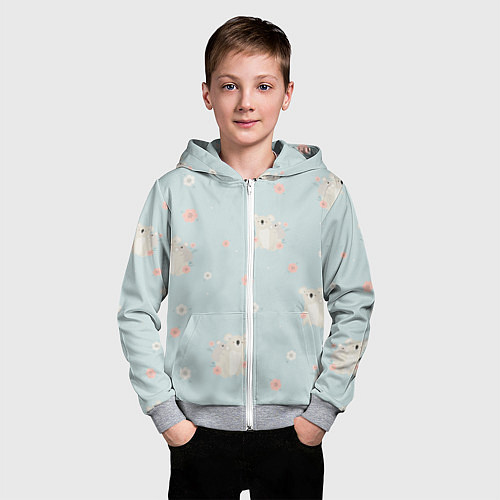 Детская толстовка на молнии Коалы и цветы / 3D-Меланж – фото 3