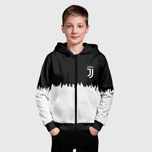 Детская толстовка на молнии Juventus белый огонь текстура / 3D-Черный – фото 3
