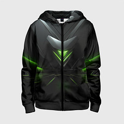 Толстовка на молнии детская Яркая зеленая абстрактная конструкция в стиле nvid, цвет: 3D-черный