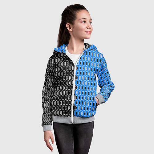 Детская толстовка на молнии Чёрно-синий паттерн с белой обводкой / 3D-Меланж – фото 4