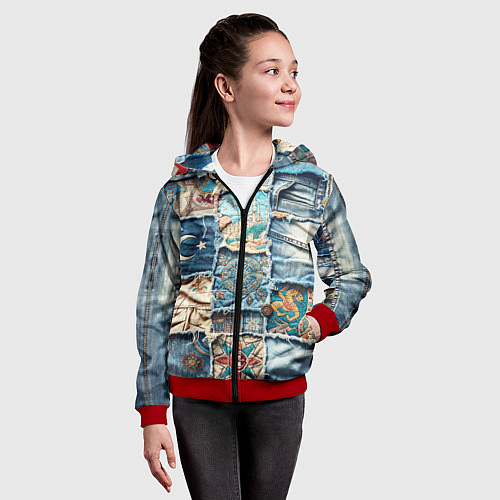 Детская толстовка на молнии Пэчворк из Турции / 3D-Красный – фото 4