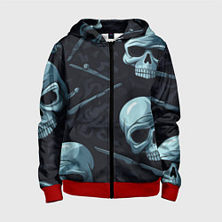 Толстовка на молнии детская Черепа и ножи, цвет: 3D-красный