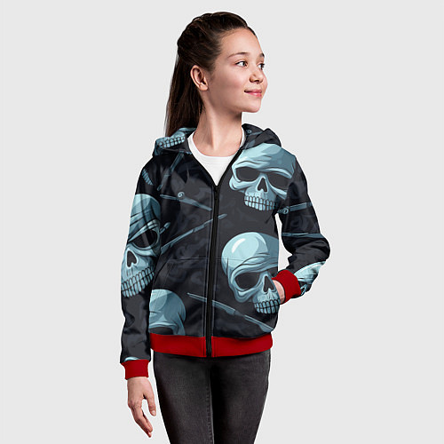 Детская толстовка на молнии Черепа и ножи / 3D-Красный – фото 4
