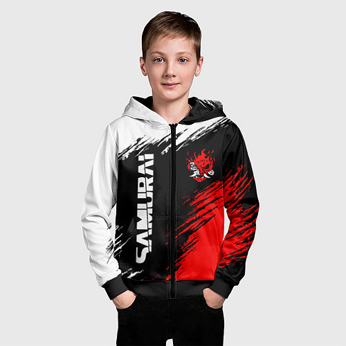 Детская толстовка на молнии Самурай лого - киберпанк 2077 / 3D-Черный – фото 3