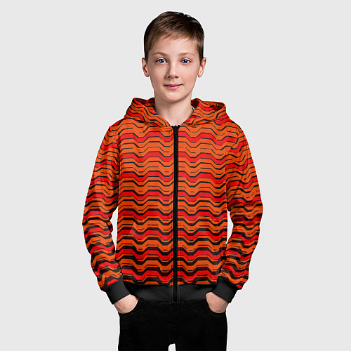 Детская толстовка на молнии Красные линии и чёрные полосы / 3D-Черный – фото 3