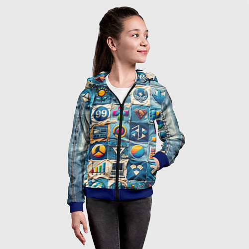 Детская толстовка на молнии Пэчворк деним из девяностых / 3D-Синий – фото 4