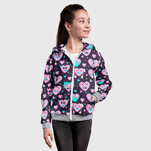 Детская толстовка на молнии Паттерн с арт сердцами / 3D-Меланж – фото 4