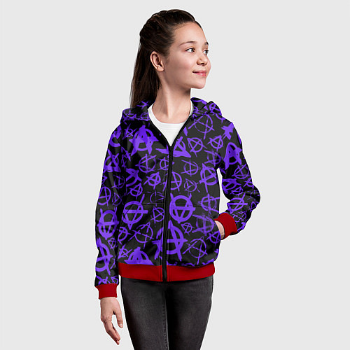 Детская толстовка на молнии Узор анархия фиолетовый / 3D-Красный – фото 4