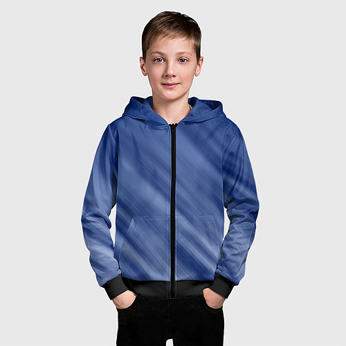Детская толстовка на молнии Белые полосы на синем фоне / 3D-Черный – фото 3