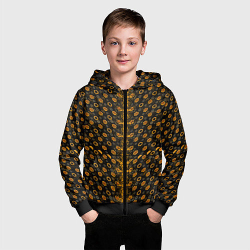 Детская толстовка на молнии Жёлтые киберпанк ячейки на чёрном фоне / 3D-Черный – фото 3