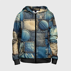 Толстовка на молнии детская Denim patchwork - ai art, цвет: 3D-черный