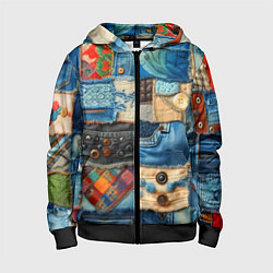 Толстовка на молнии детская Vanguard denim patchwork - ai art, цвет: 3D-черный