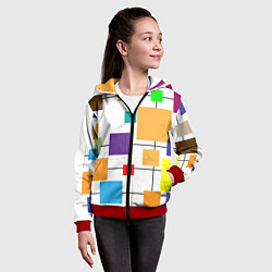 Толстовка на молнии детская Разноцветные квадраты паттерны, цвет: 3D-красный — фото 2