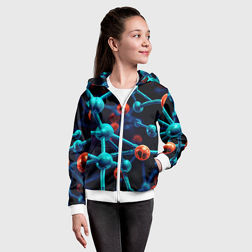 Детская толстовка на молнии Молекулы под микроскопом / 3D-Белый – фото 4