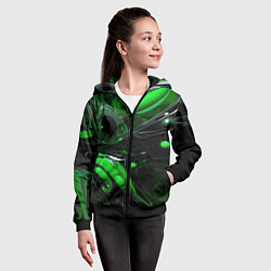Толстовка на молнии детская Green dark abstract geometry style, цвет: 3D-черный — фото 2