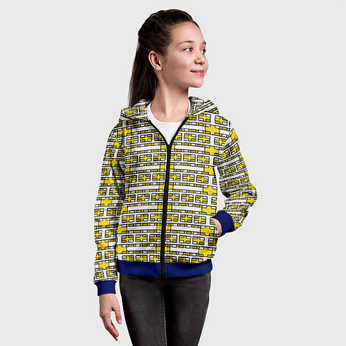 Детская толстовка на молнии Жёлтые и белые кирпичики на белом фоне / 3D-Синий – фото 4