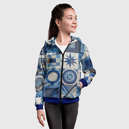 Детская толстовка на молнии Denim patchwork - ai art / 3D-Синий – фото 4