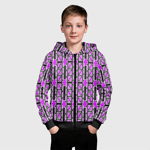 Детская толстовка на молнии Розовые и чёрные кирпичики на чёрном фоне / 3D-Черный – фото 3