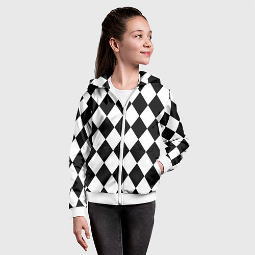 Детская толстовка на молнии Арлекин черно-белый / 3D-Белый – фото 4